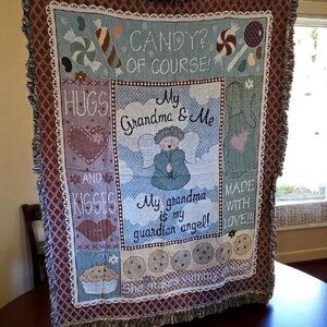 Vintage Grandma & Me Tapestry Blanket Throw Candy Kisses Angel Made in USA